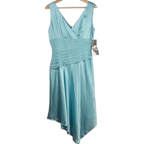 Donna Ricco Y2K Silk Babydoll Fairy Dress Sz 10 Aqua Whimsical Feminine Dainty - Picture 1 of 9